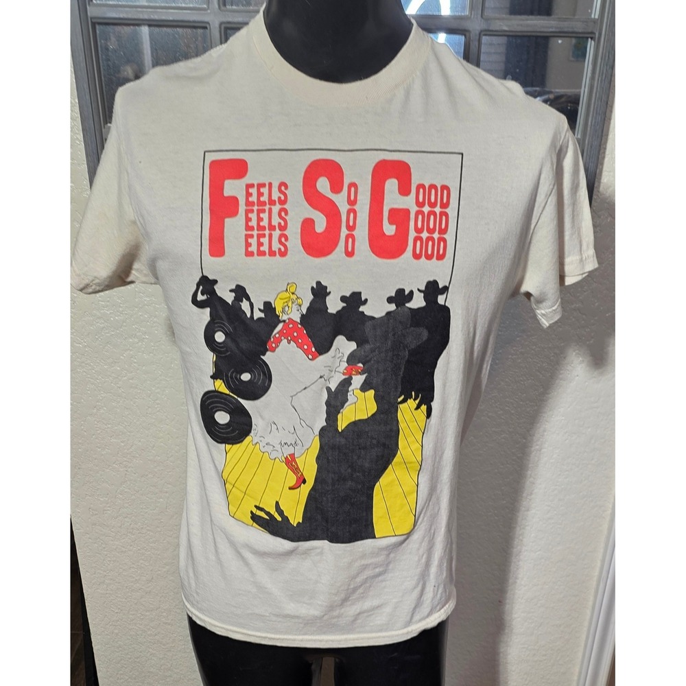 Feels So Good FSG Graphic T-Shirt Mens Medium Cream Western Cowboy Dance Tee